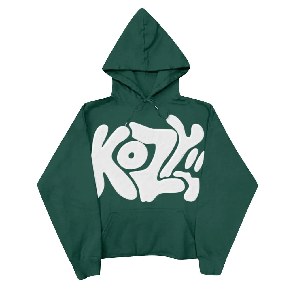 Green Y2K Streetwear Cropped Hoodie