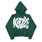 Green Y2K Streetwear Cropped Hoodie